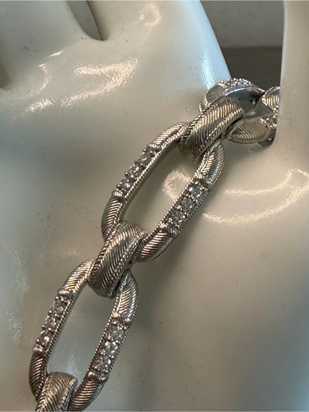 Judith Ripka Sterling Silver Link Chain Bracelet with Pavé Accents